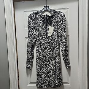 Zara Black and White Animal Print Long Sleeve Dress